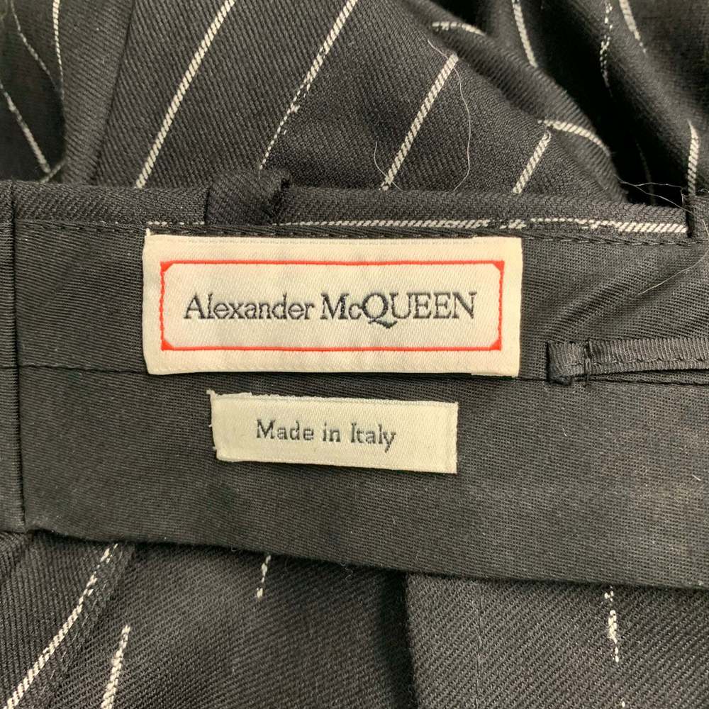 ALEXANDER MCQUEEN Black White Wool chalk stripe Pleated Dress Pants - Picture 4 of 5